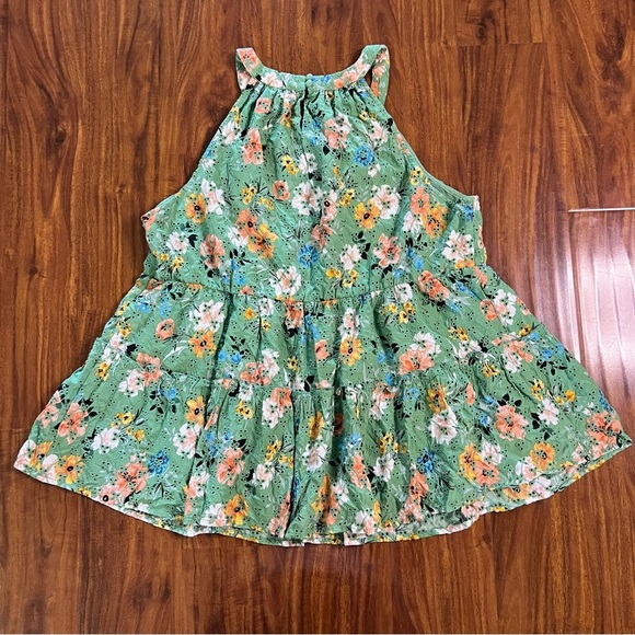 Torrid Green Floral Babydoll Eyelet Tiered Sleeveless Top size 0 - Picture 9 of 10